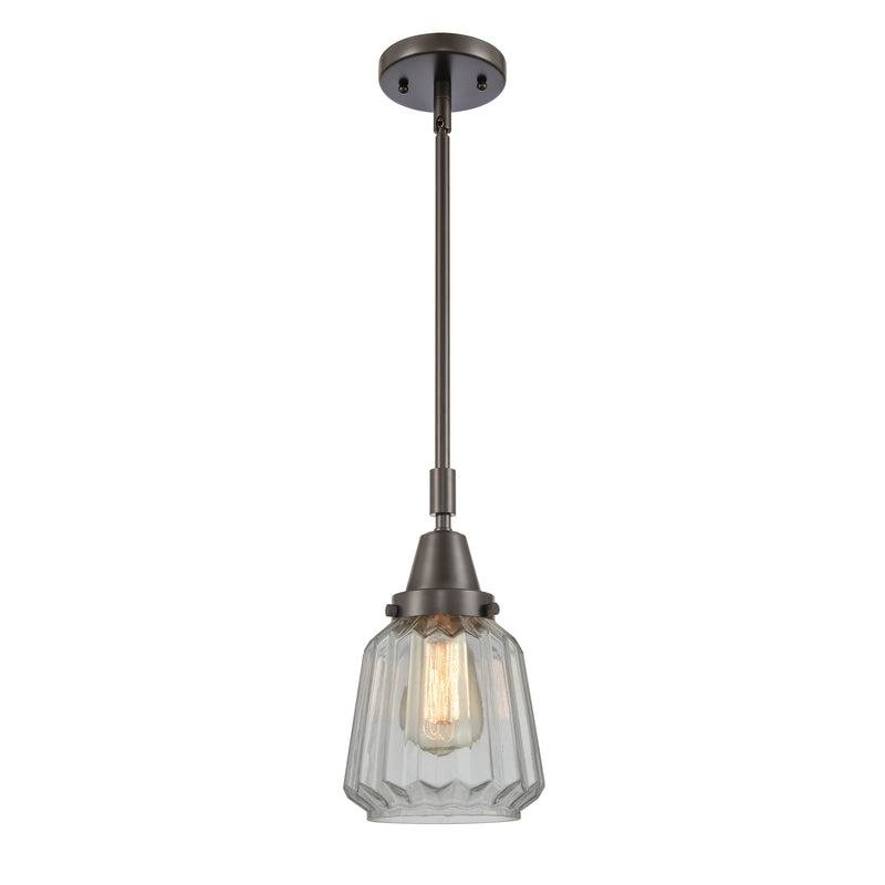 Chatham Mini Pendant shown in the Oil Rubbed Bronze finish with a Clear shade