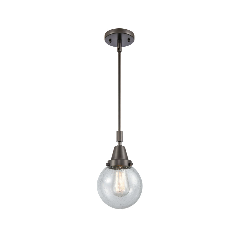 Beacon Mini Pendant shown in the Oil Rubbed Bronze finish with a Seedy shade