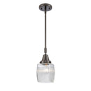 Colton Mini Pendant shown in the Oil Rubbed Bronze finish with a Clear Halophane shade