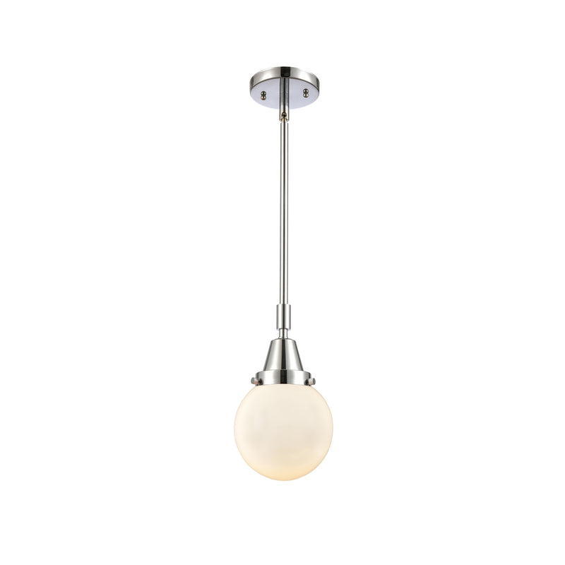 Beacon Mini Pendant shown in the Polished Chrome finish with a Matte White shade