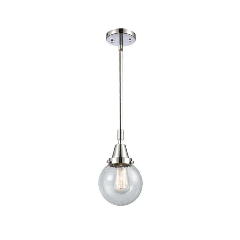 Beacon Mini Pendant shown in the Polished Chrome finish with a Seedy shade