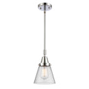 Cone Mini Pendant shown in the Polished Chrome finish with a Seedy shade