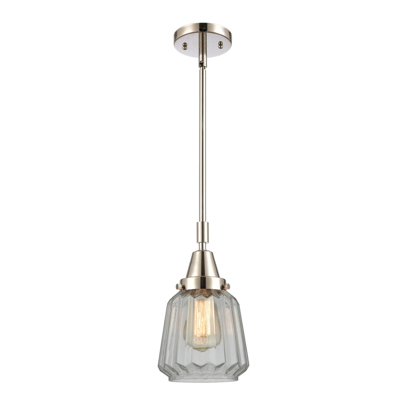 Chatham Mini Pendant shown in the Polished Nickel finish with a Clear shade