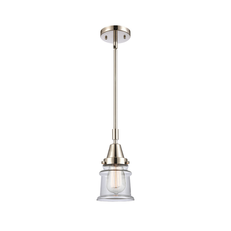 Canton Mini Pendant shown in the Polished Nickel finish with a Clear shade