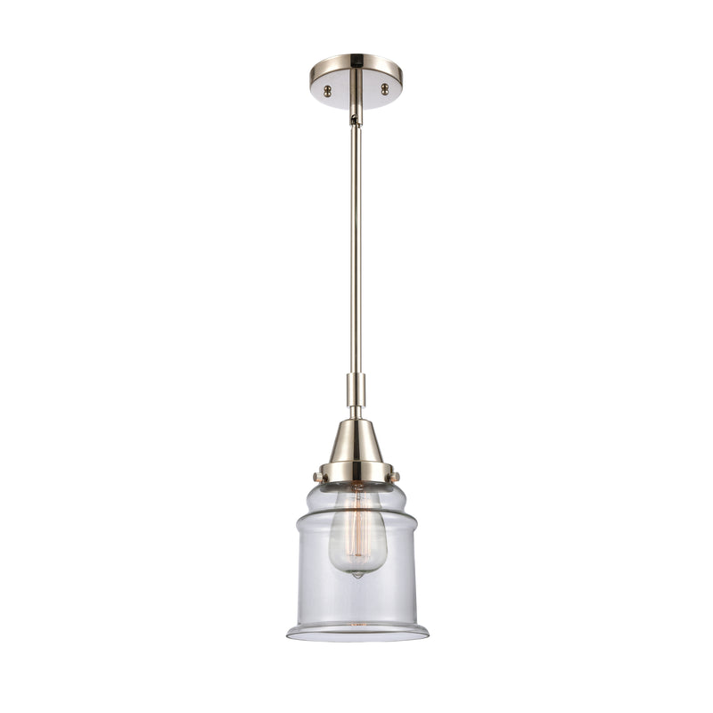 Canton Mini Pendant shown in the Polished Nickel finish with a Clear shade