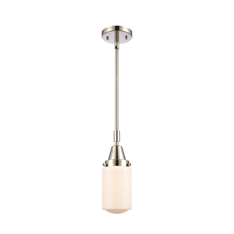 Dover Mini Pendant shown in the Polished Nickel finish with a Matte White shade