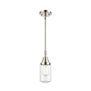 Dover Mini Pendant shown in the Polished Nickel finish with a Clear shade