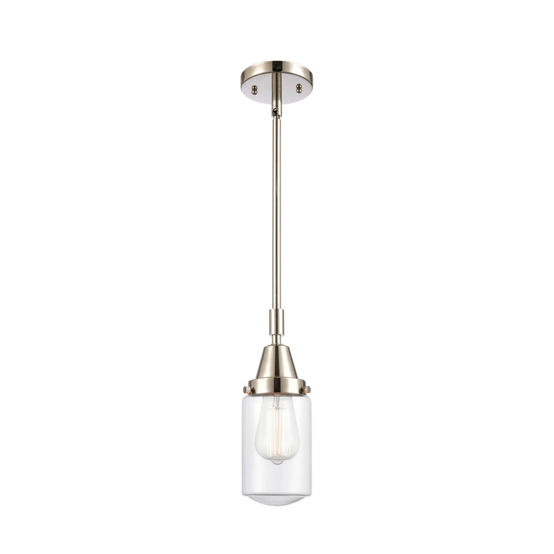 Dover Mini Pendant shown in the Polished Nickel finish with a Clear shade