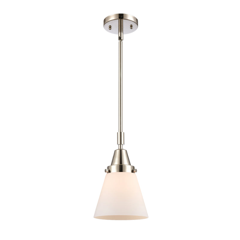 Cone Mini Pendant shown in the Polished Nickel finish with a Matte White shade