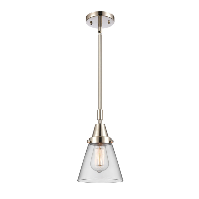 Cone Mini Pendant shown in the Polished Nickel finish with a Clear shade