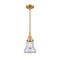 Bellmont Mini Pendant shown in the Satin Gold finish with a Clear shade