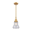 Bellmont Mini Pendant shown in the Satin Gold finish with a Seedy shade