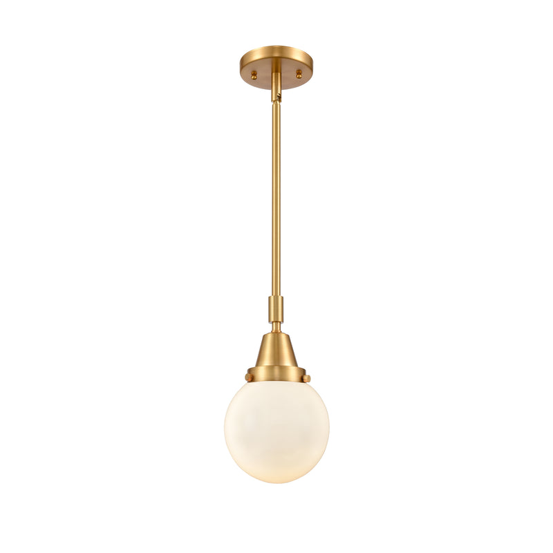 Beacon Mini Pendant shown in the Satin Gold finish with a Matte White shade