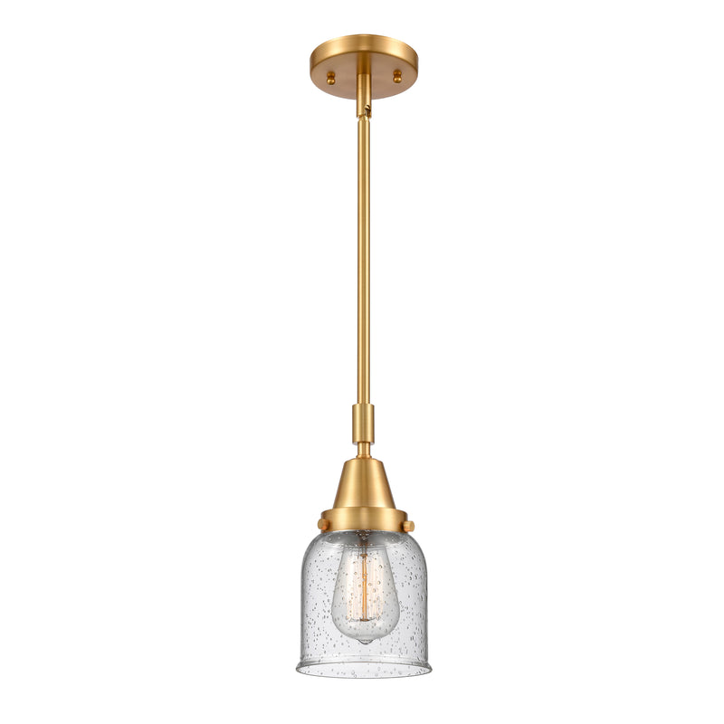 Bell Mini Pendant shown in the Satin Gold finish with a Seedy shade