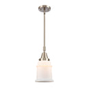 Canton Mini Pendant shown in the Brushed Satin Nickel finish with a Matte White shade