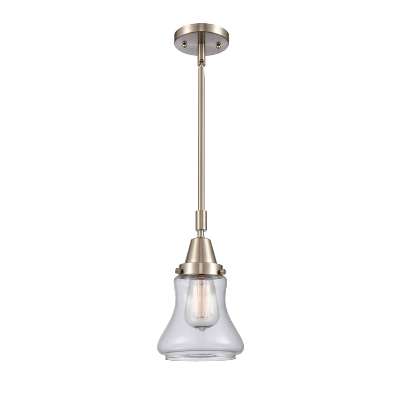 Bellmont Mini Pendant shown in the Brushed Satin Nickel finish with a Clear shade