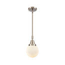 Beacon Mini Pendant shown in the Brushed Satin Nickel finish with a Matte White shade