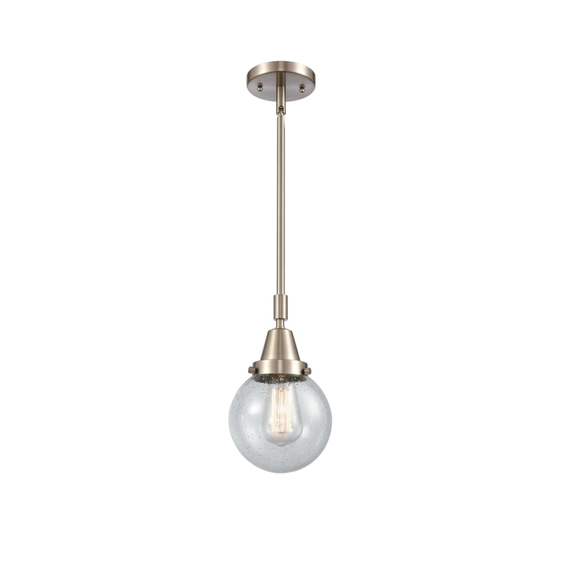 Beacon Mini Pendant shown in the Brushed Satin Nickel finish with a Seedy shade