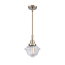 Oxford Mini Pendant shown in the Brushed Satin Nickel finish with a Clear shade