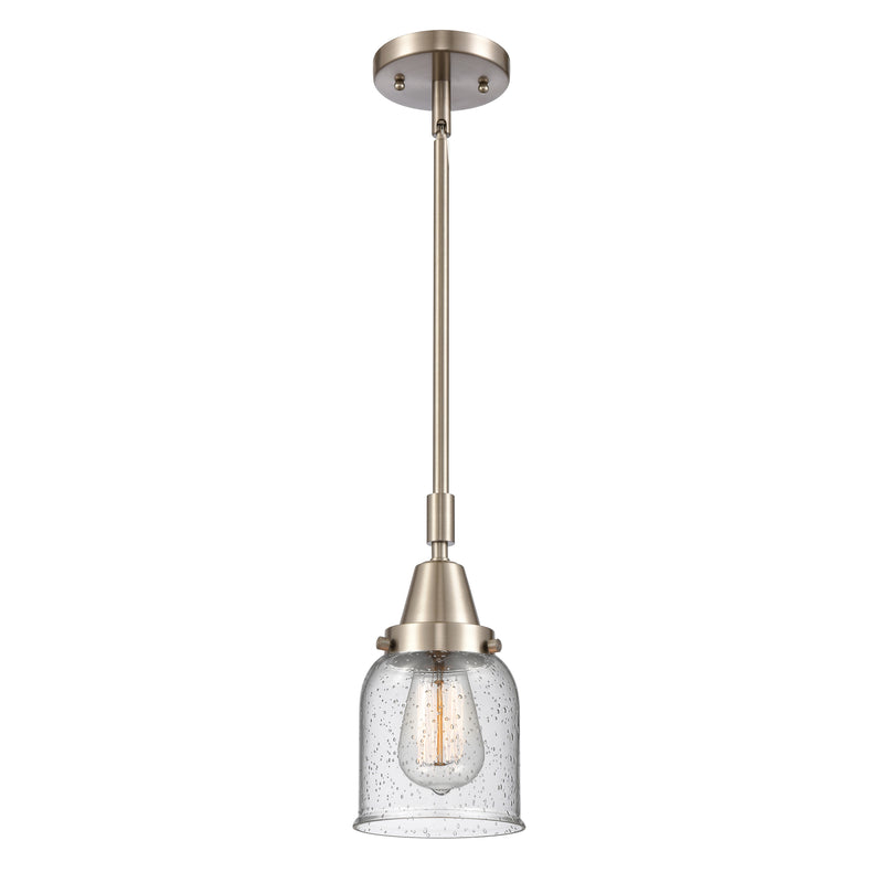 Bell Mini Pendant shown in the Brushed Satin Nickel finish with a Seedy shade