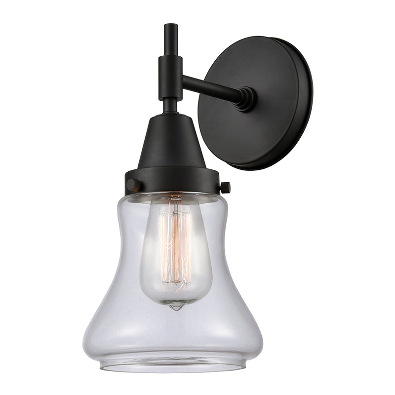 Caden Sconce shown in the Matte Black finish with a Clear shade