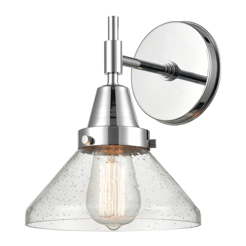 Caden Sconce shown in the Polished Chrome finish with a Seedy shade