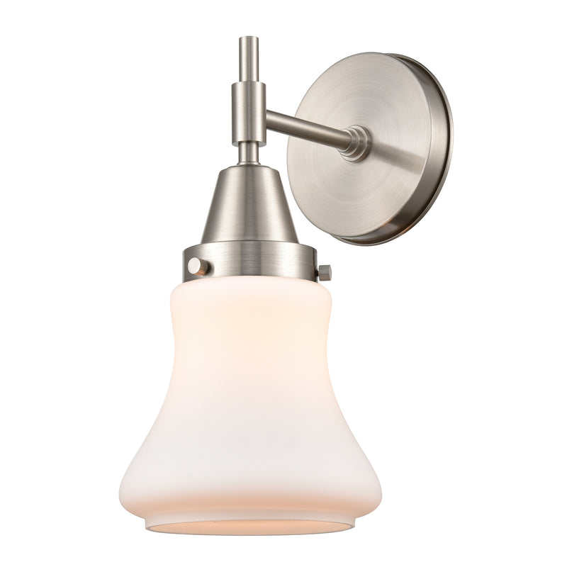 Caden Sconce shown in the Satin Nickel finish with a Matte White shade