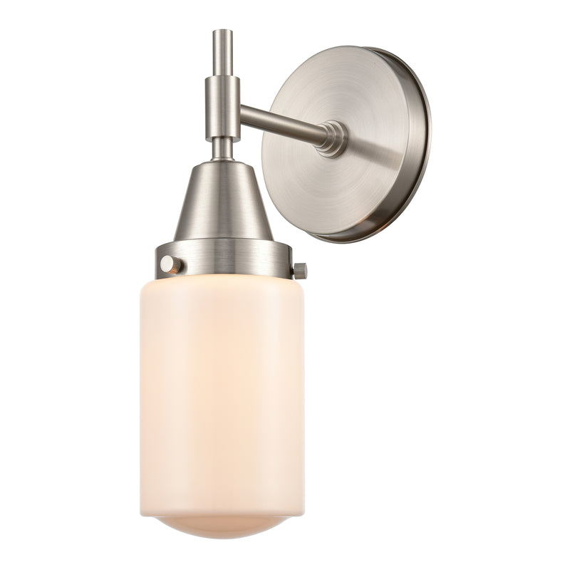 Caden Sconce shown in the Satin Nickel finish with a Matte White shade