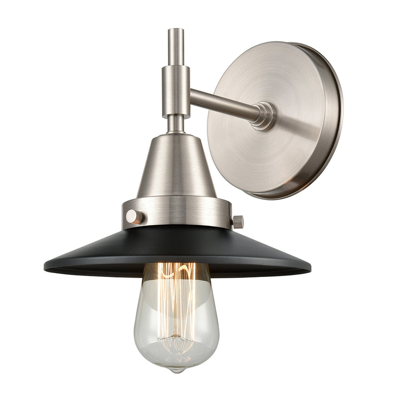 Caden Sconce shown in the Satin Nickel finish with a Matte Black shade