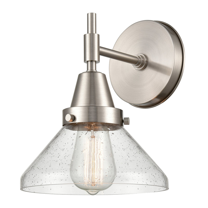 Caden Sconce shown in the Satin Nickel finish with a Seedy shade