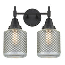 Caden Bath Vanity Light shown in the Matte Black finish with a Clear Wire Mesh shade