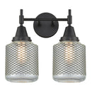 Caden Bath Vanity Light shown in the Matte Black finish with a Clear Wire Mesh shade