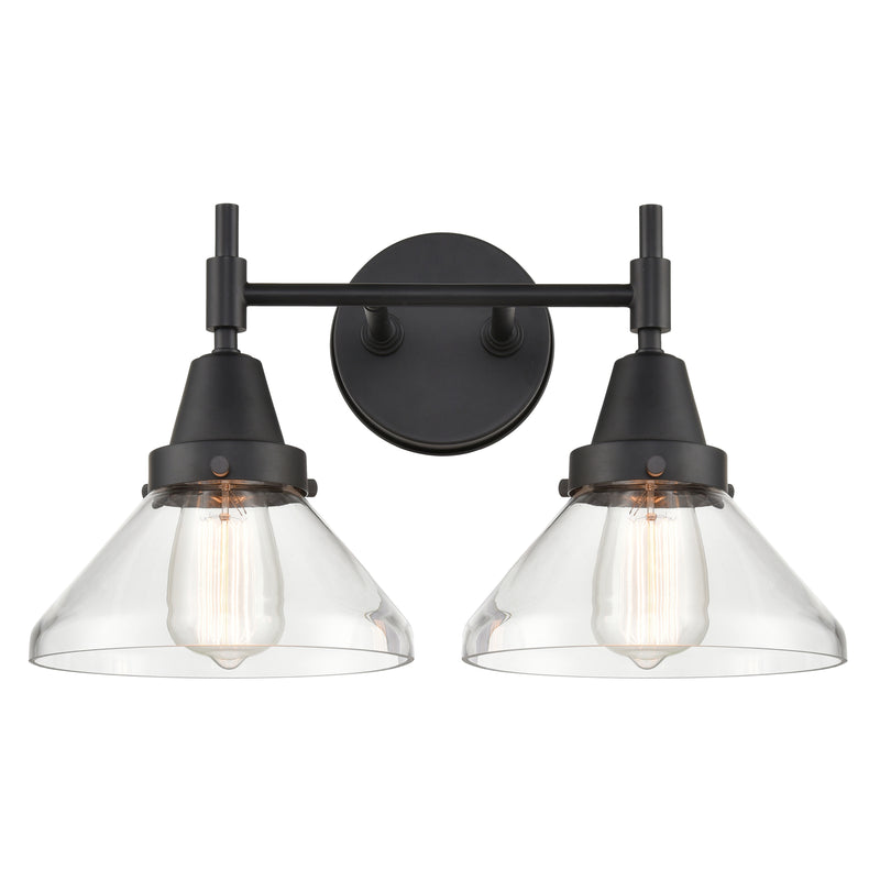 Caden Bath Vanity Light shown in the Matte Black finish with a Clear shade