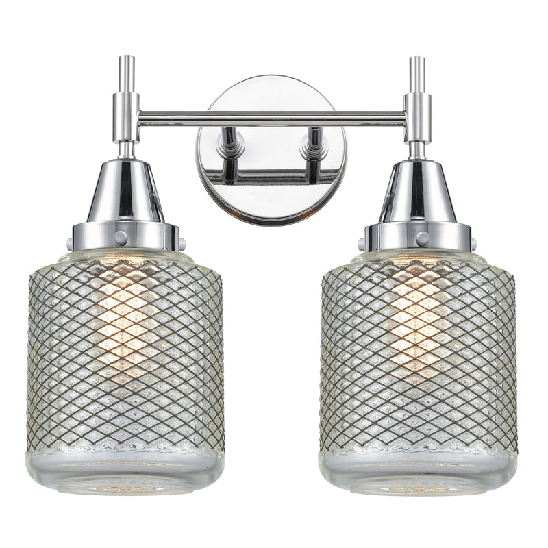 Caden Bath Vanity Light shown in the Polished Chrome finish with a Clear Wire Mesh shade