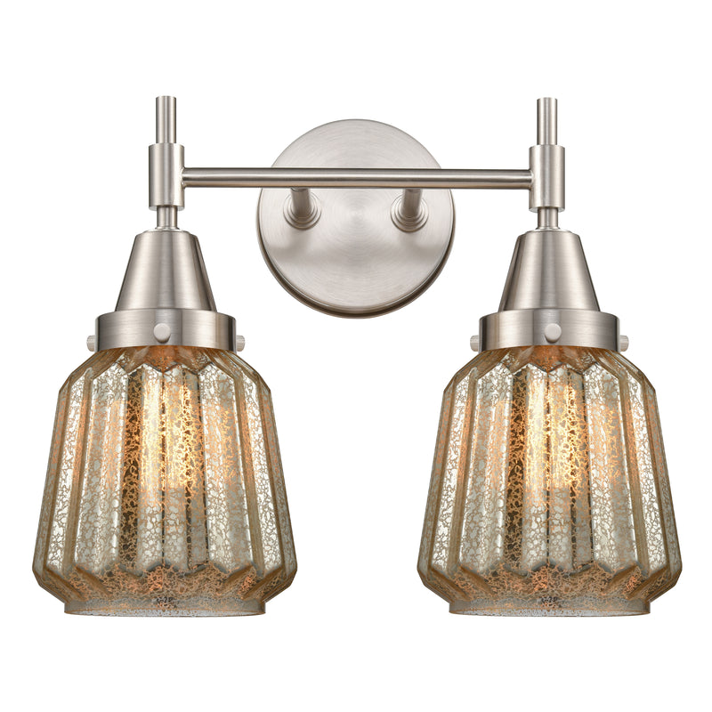 Caden Bath Vanity Light shown in the Satin Nickel finish with a Mercury shade