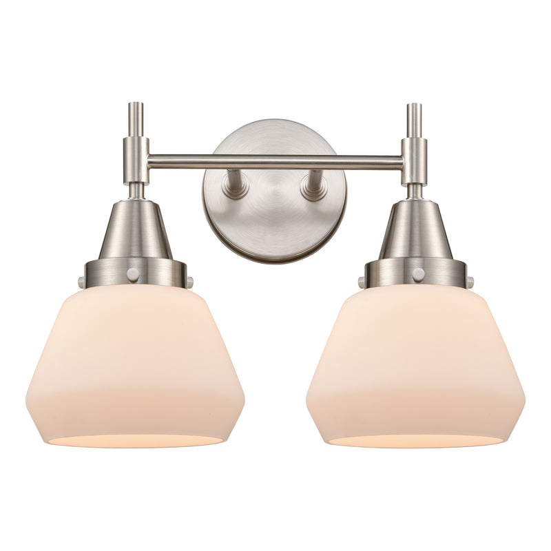 Caden Bath Vanity Light shown in the Satin Nickel finish with a Matte White shade