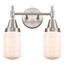 Caden Bath Vanity Light shown in the Satin Nickel finish with a Matte White shade