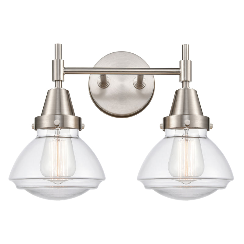 Caden Bath Vanity Light shown in the Satin Nickel finish with a Clear shade