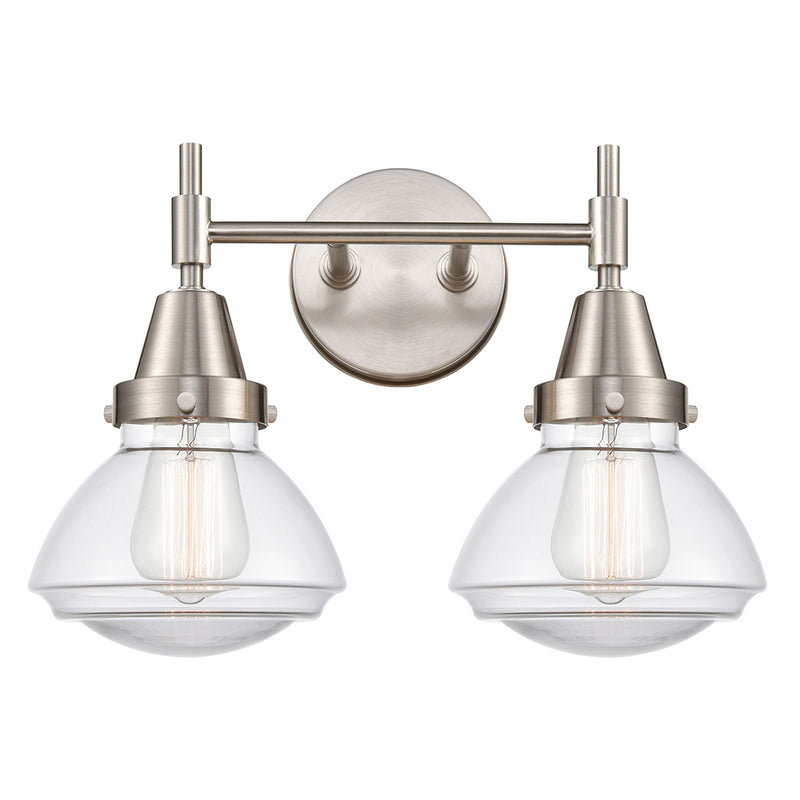 Caden Bath Vanity Light shown in the Satin Nickel finish with a Clear shade