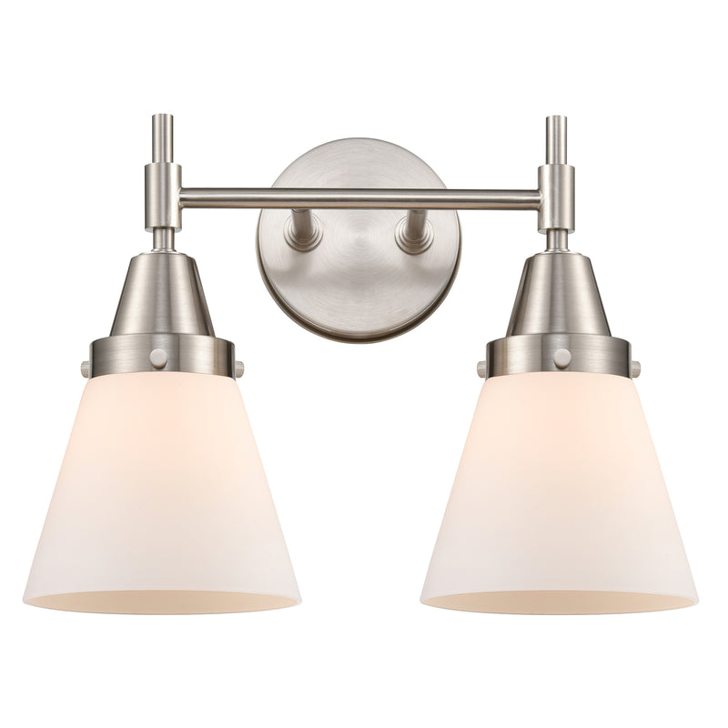 Caden Bath Vanity Light shown in the Satin Nickel finish with a Matte White shade