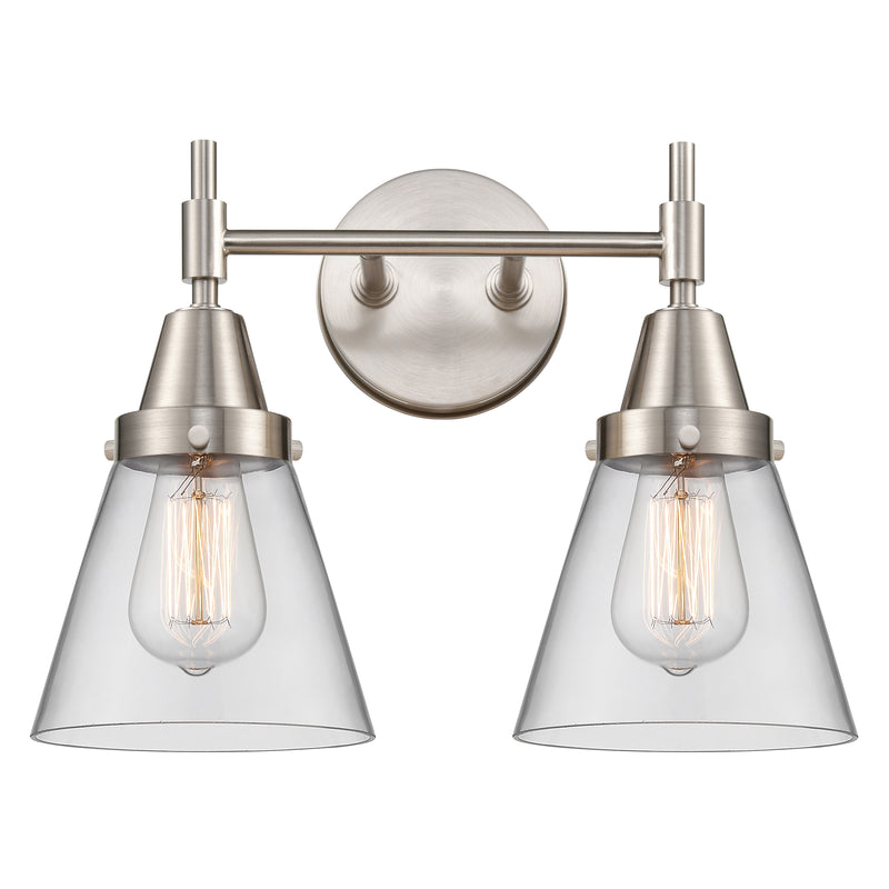 Caden Bath Vanity Light shown in the Satin Nickel finish with a Clear shade