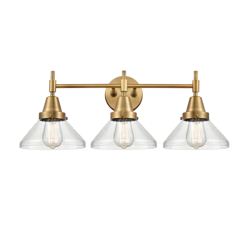 Caden Bath Vanity Light shown in the Brushed Brass finish with a Seedy shade