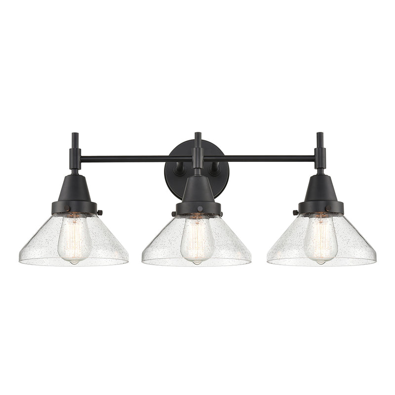 Caden Bath Vanity Light shown in the Matte Black finish with a Seedy shade