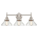 Caden Bath Vanity Light shown in the Satin Nickel finish with a Clear shade