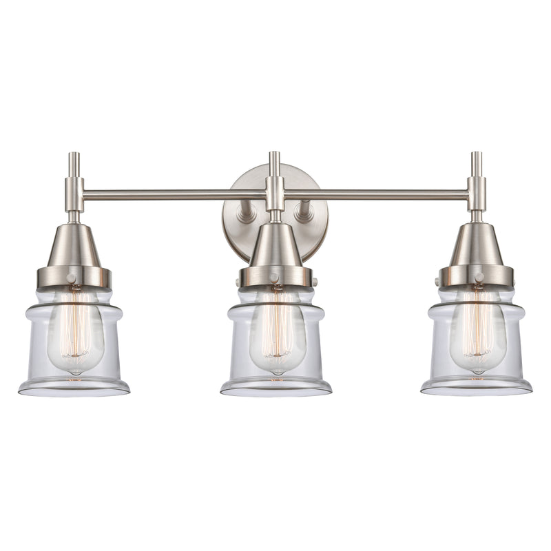 Caden Bath Vanity Light shown in the Satin Nickel finish with a Clear shade