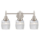 Caden Bath Vanity Light shown in the Satin Nickel finish with a Clear Halophane shade