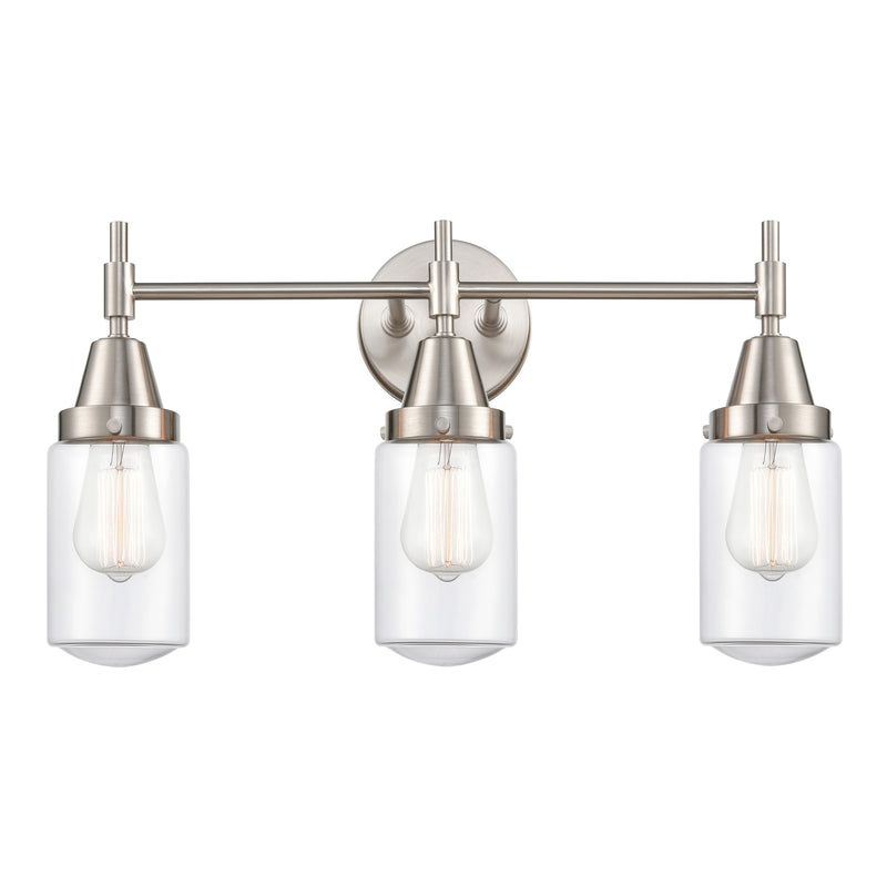 Caden Bath Vanity Light shown in the Satin Nickel finish with a Clear shade