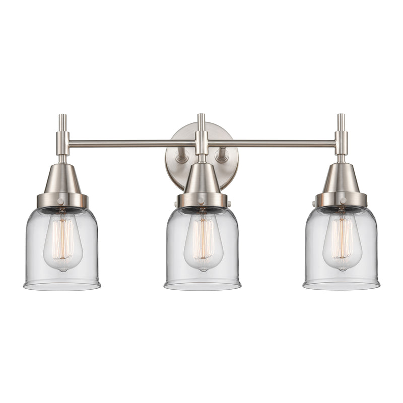 Caden Bath Vanity Light shown in the Satin Nickel finish with a Clear shade