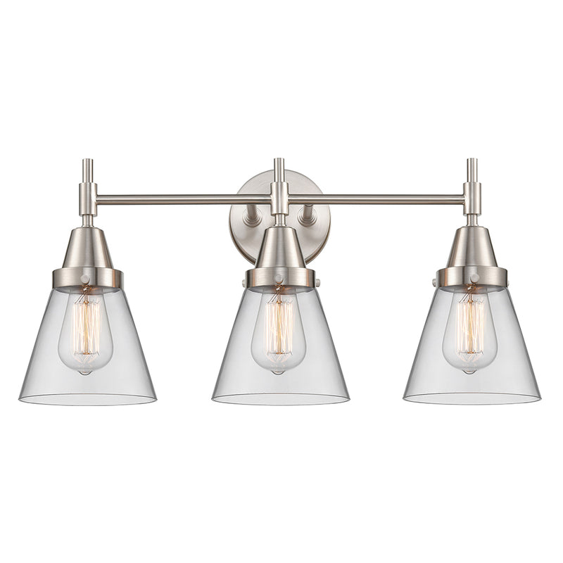 Caden Bath Vanity Light shown in the Satin Nickel finish with a Clear shade
