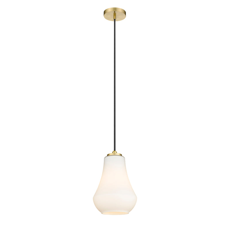 Fairfield Mini Pendant shown in the Satin Gold finish with a Matte White shade